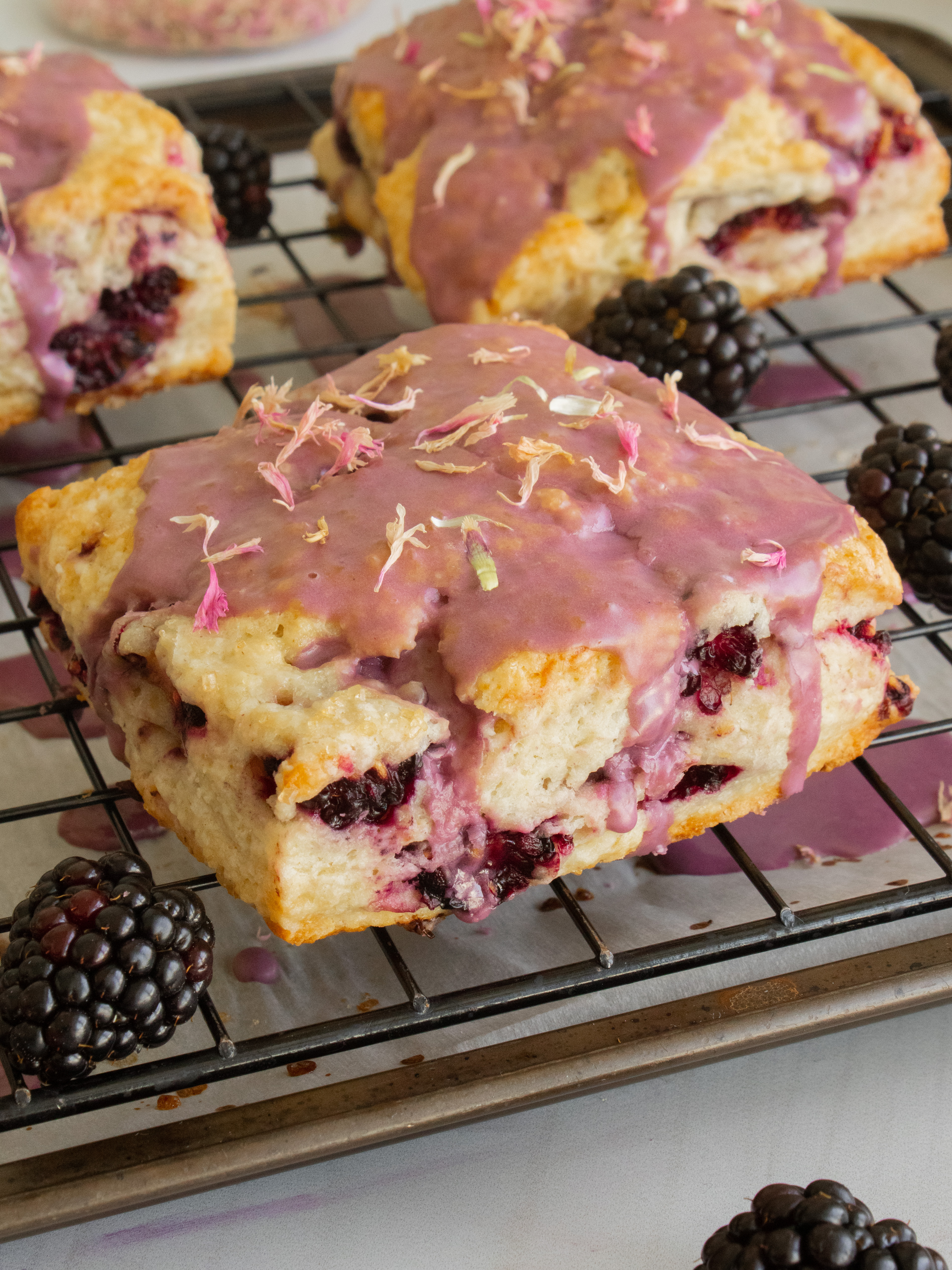 Blackberry Earl Grey Scones on a cooling rack