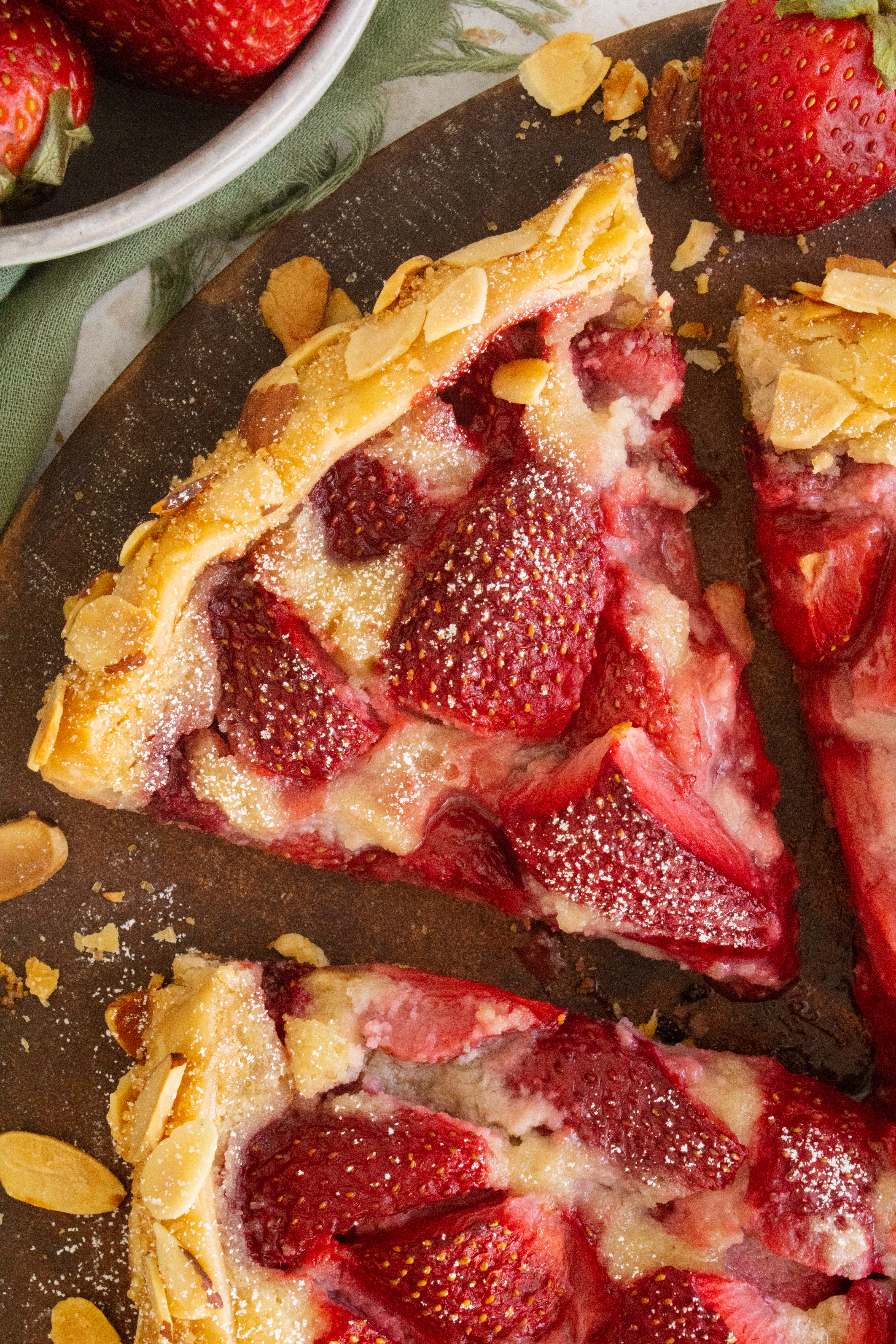 close up overhead shot of Strawberry Almond Galette slice