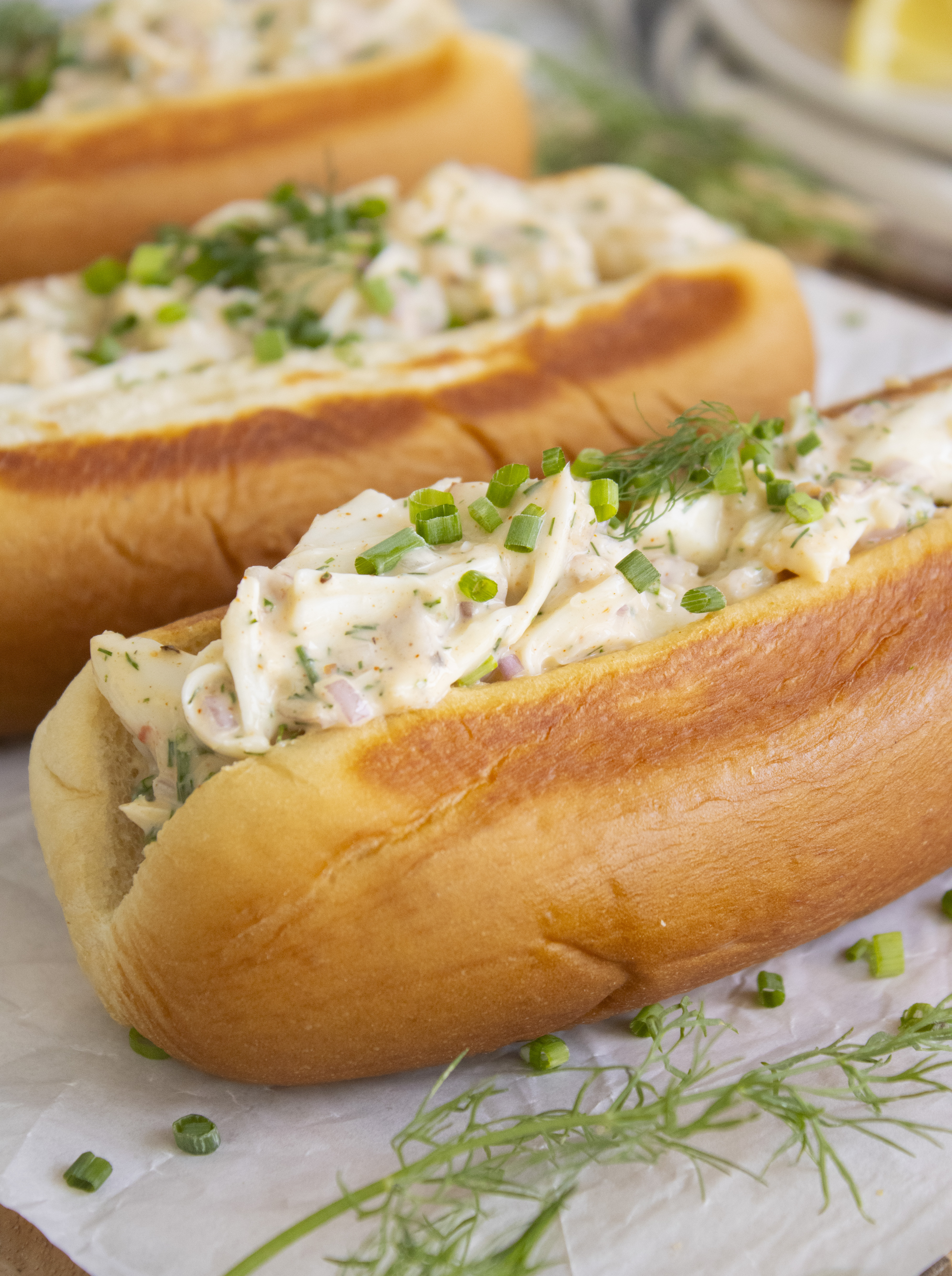 close up of crab rolls