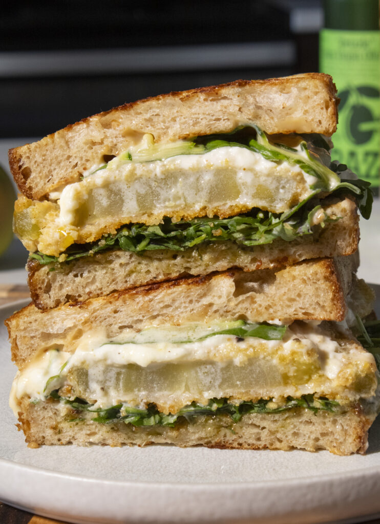 close up of Fried Green Tomato Sandwich