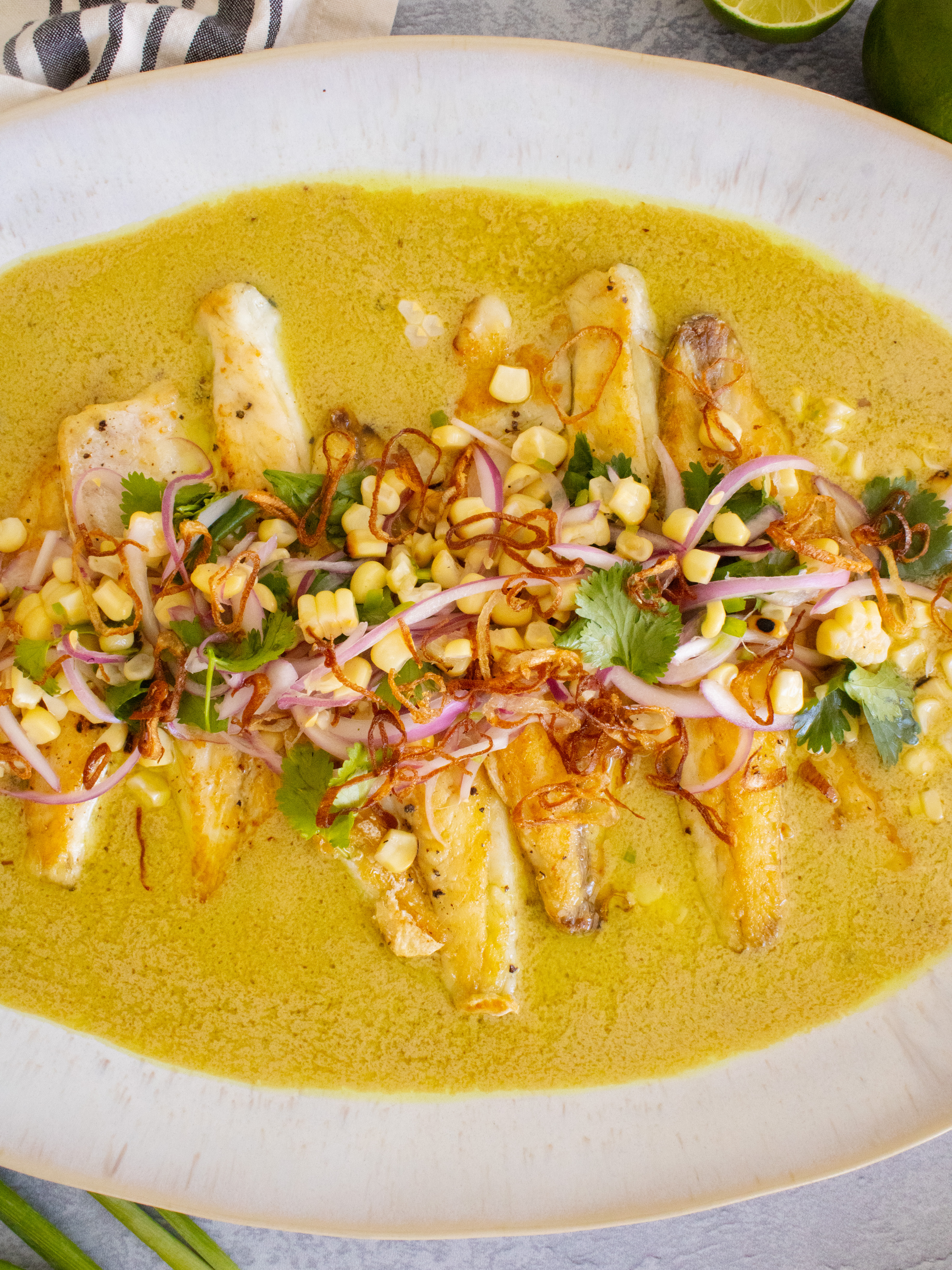 overhead photo of Summer Branzino Curry