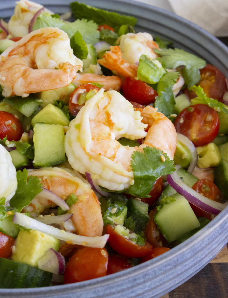 close up of shrimp in Vietnamese Shrimp Salad
