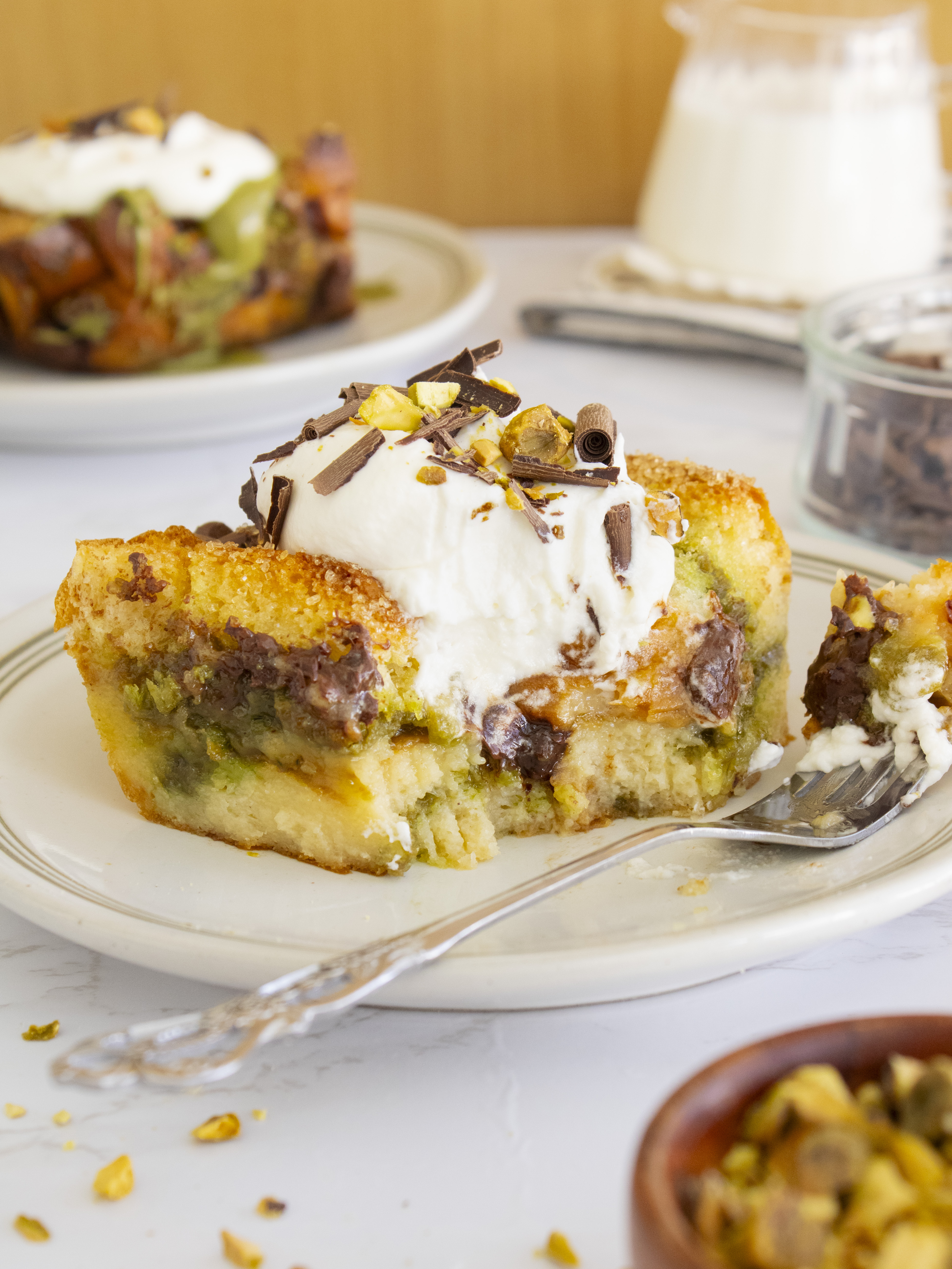 Pistachio Chocolate Bread Pudding