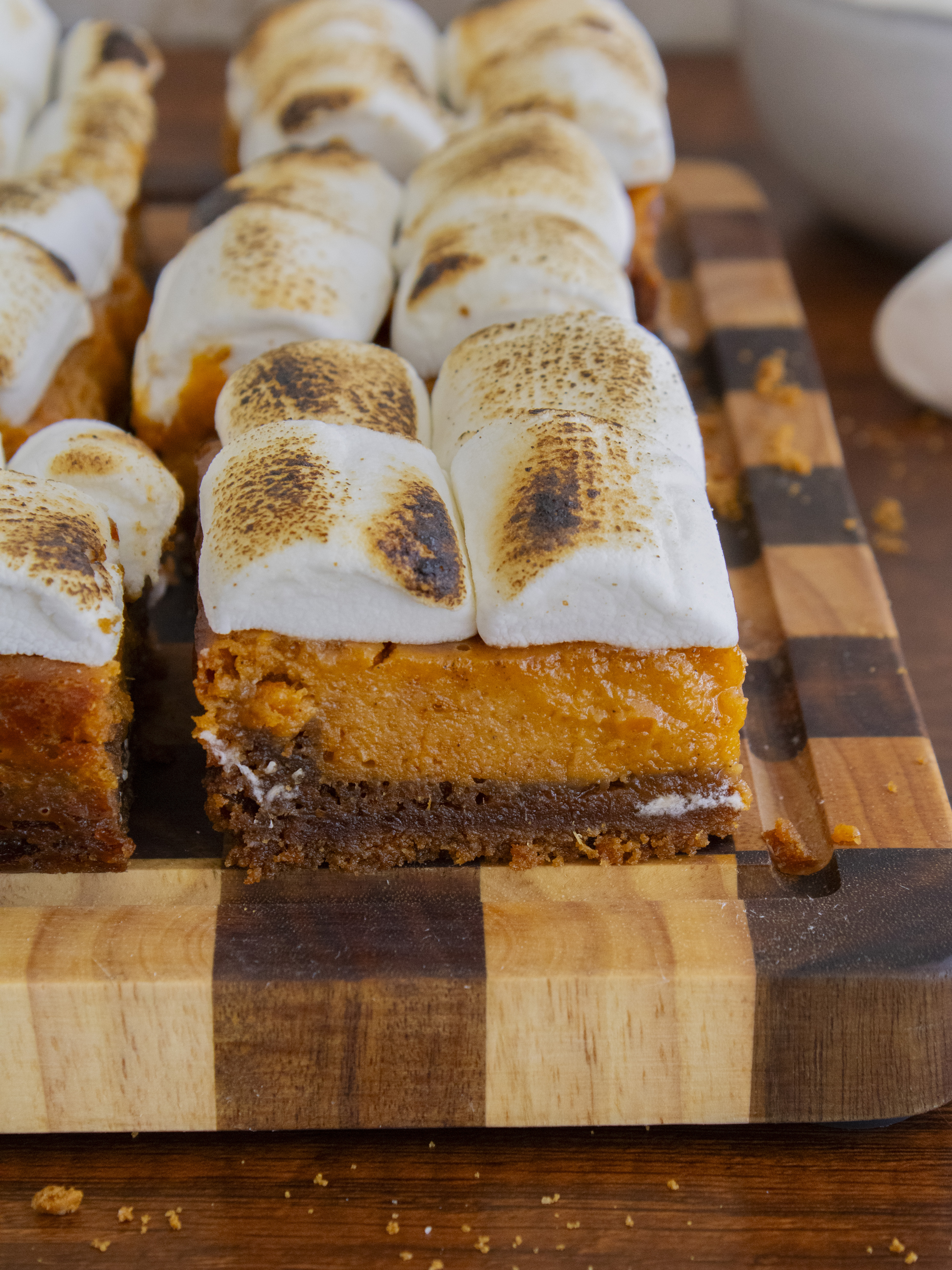 Sweet Potato Pie Bars slices on a cutting board