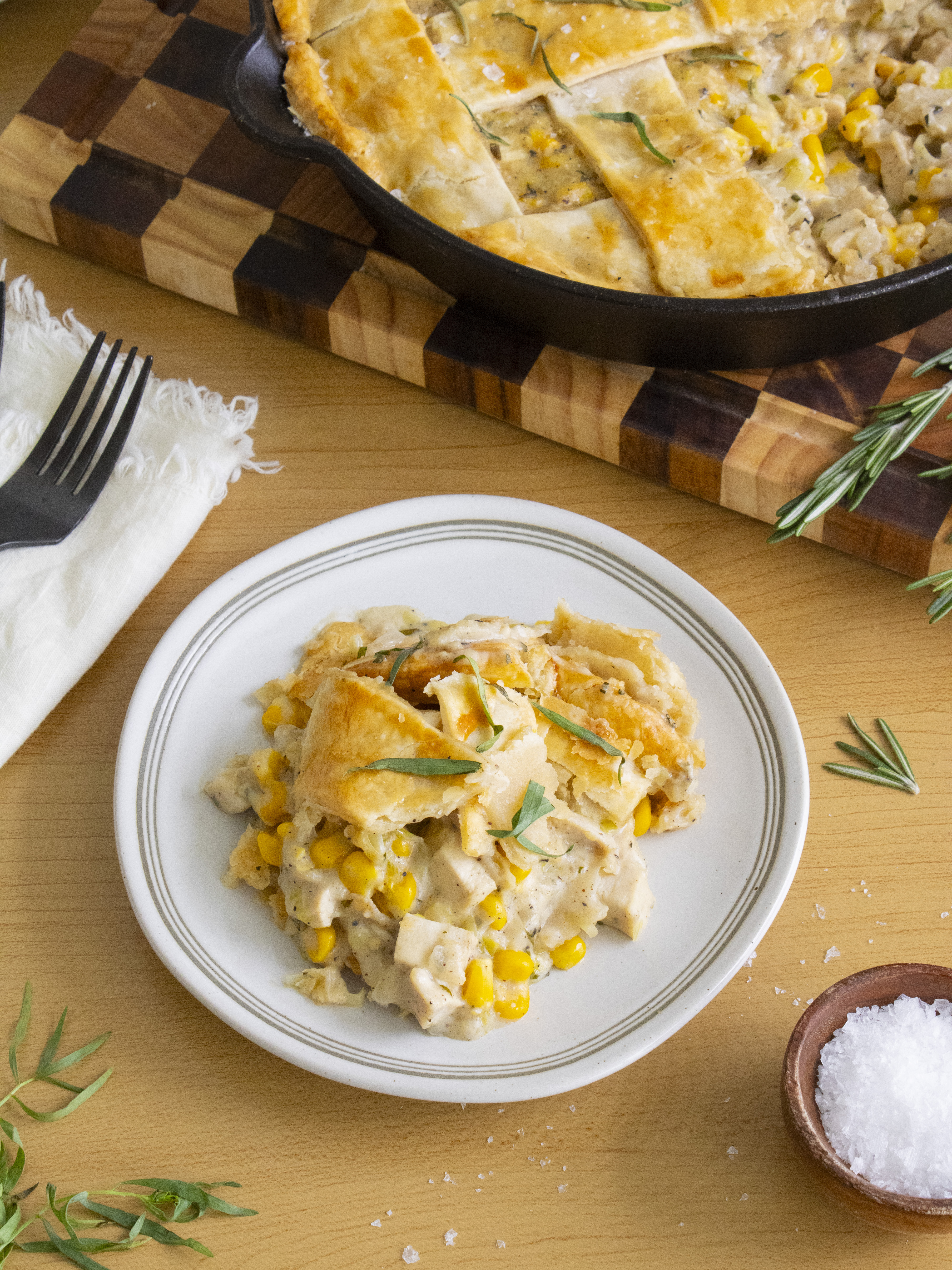 serving of Creamy Chicken and Corn Pie on a plate