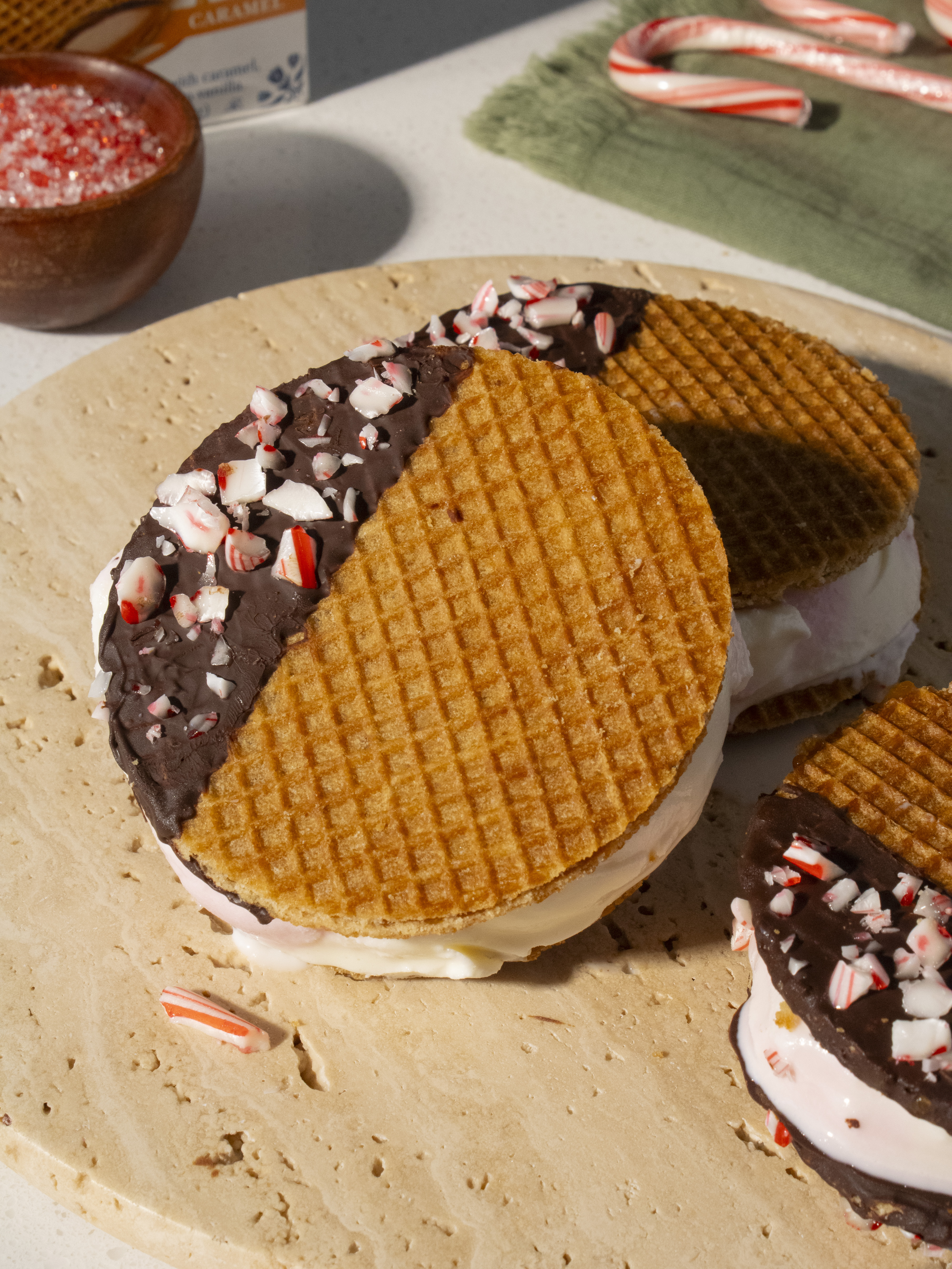 Peppermint Stroopwafel Ice Cream Sandwiches