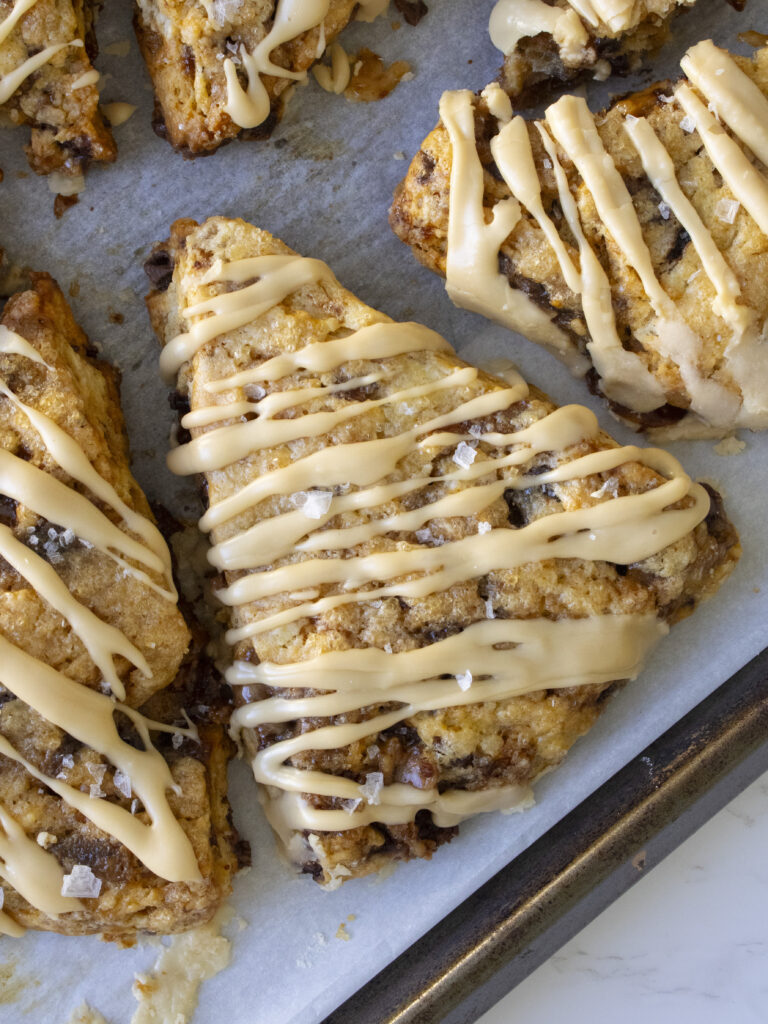 ovrehead close up of one Banoffee Scones