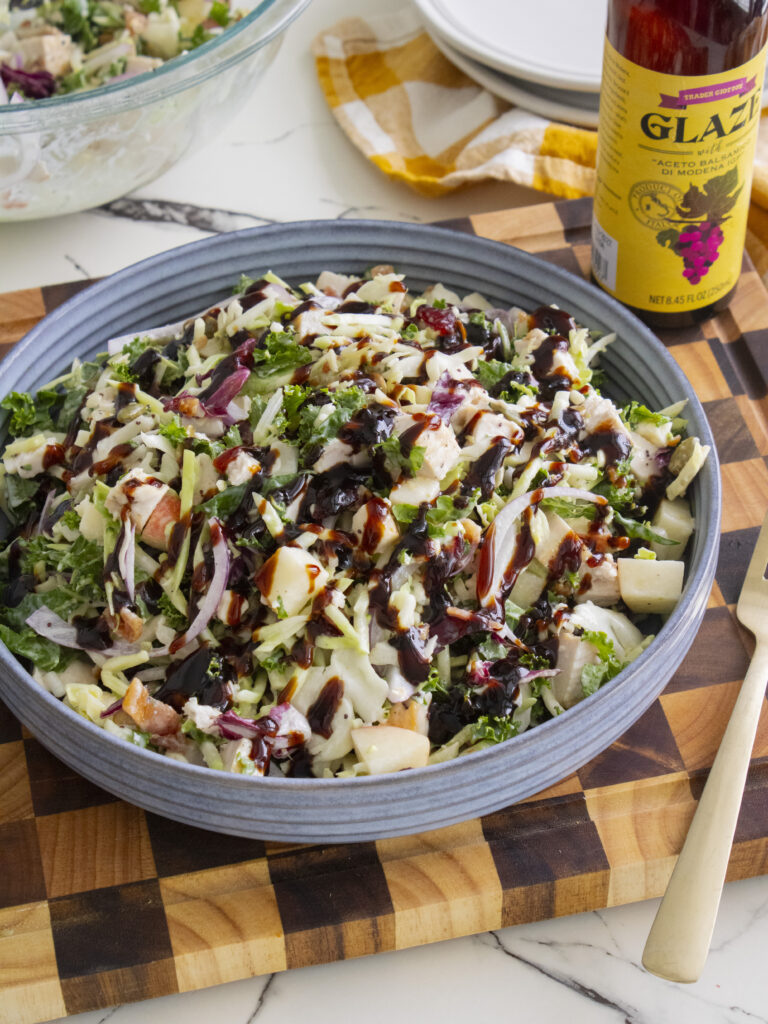 Easy Sweet Kale Salad served in a shallow dish