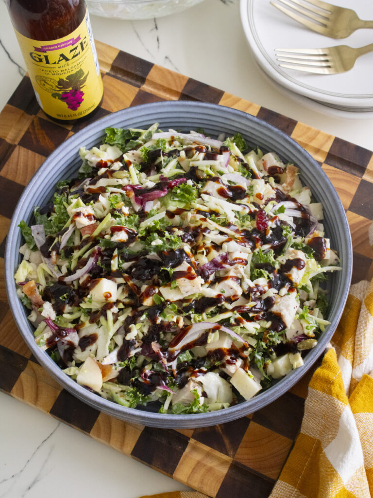 high angle of Easy Sweet Kale Salad in a bowl