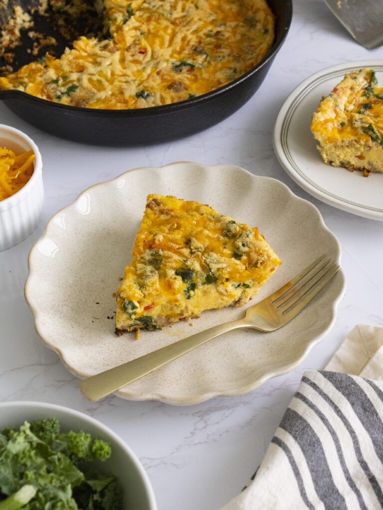 slice of Kale and Sausage Frittata on a plate