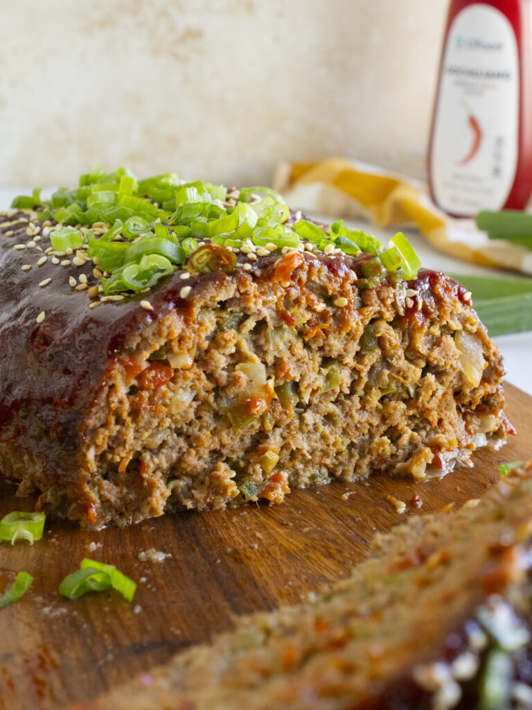 close up of inside the Gochujang Meatloaf