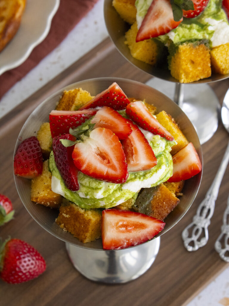 overhead shot of Strawberry Matcha Trifle Cups