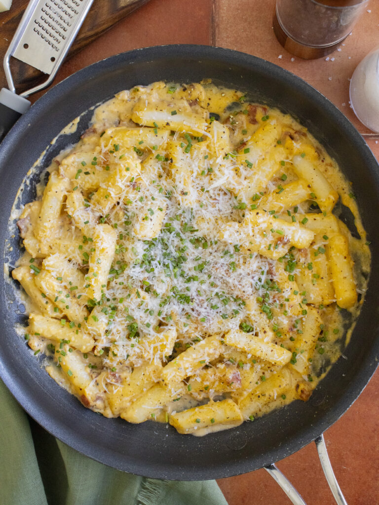 Carbonara Tteokbokki in a pan