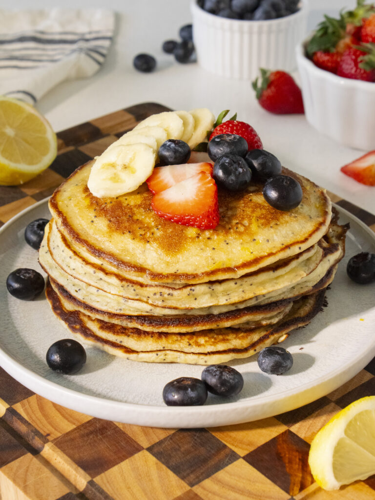 straight on photo of Lemon Poppyseed Pancakes