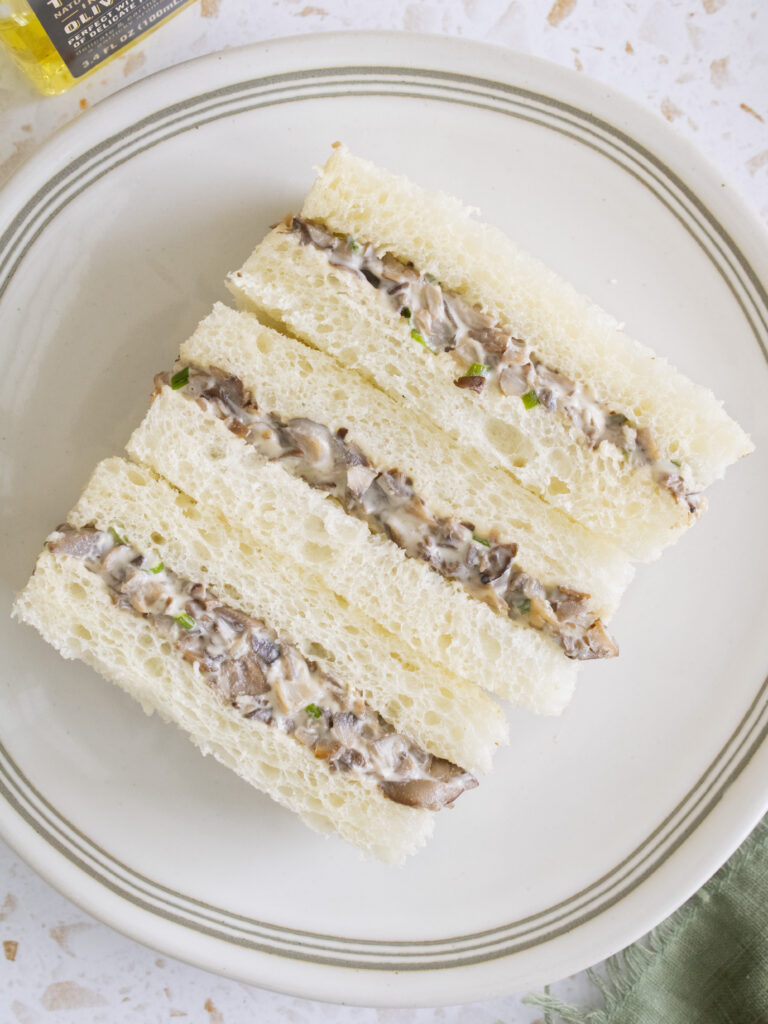 overhead close up of Truffle Mushroom Tea Sandwiches