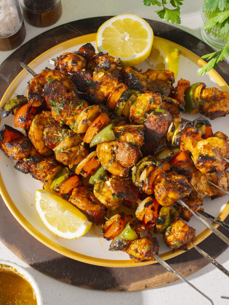 overhead photo of Grilled Cajun Skewers