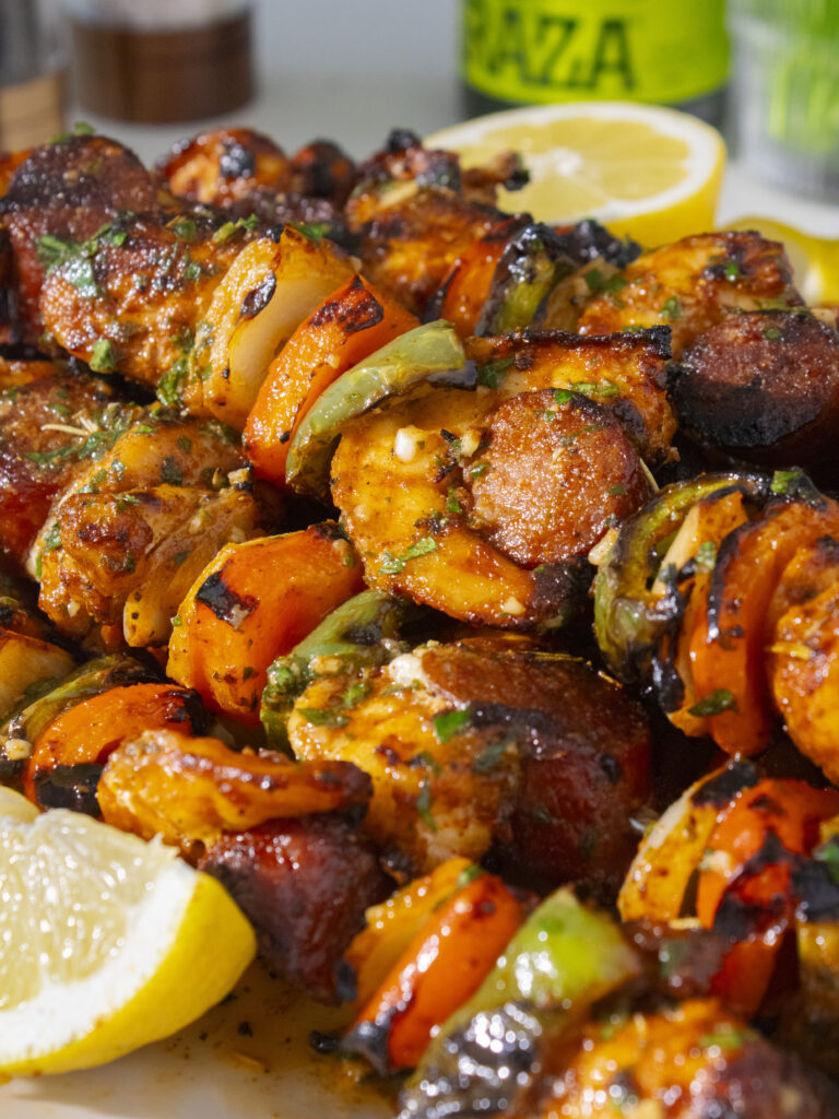 close up of Grilled Cajun Skewers