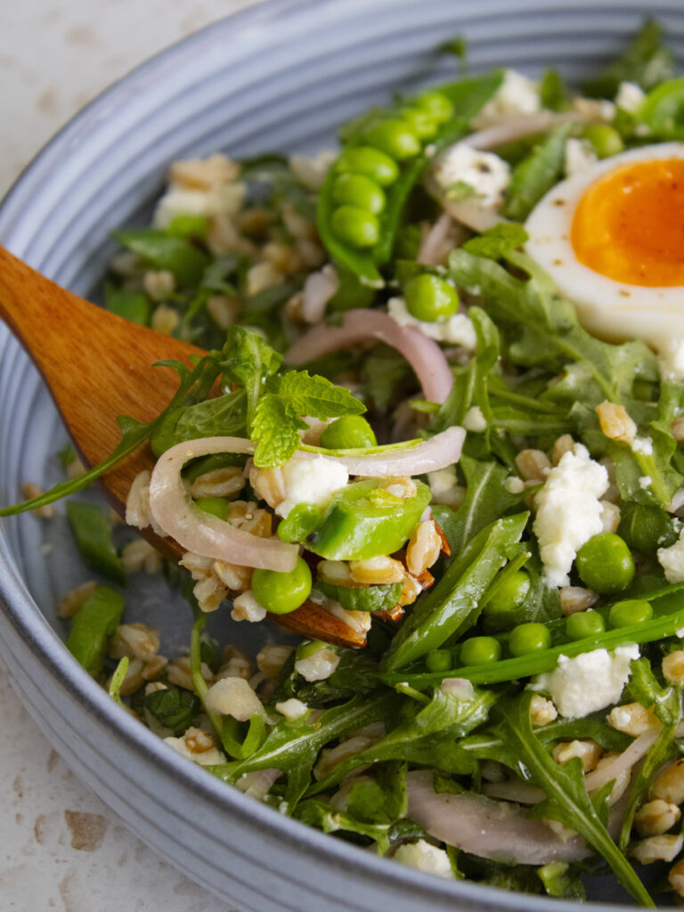 forkful of Spring Pea Farro Salad