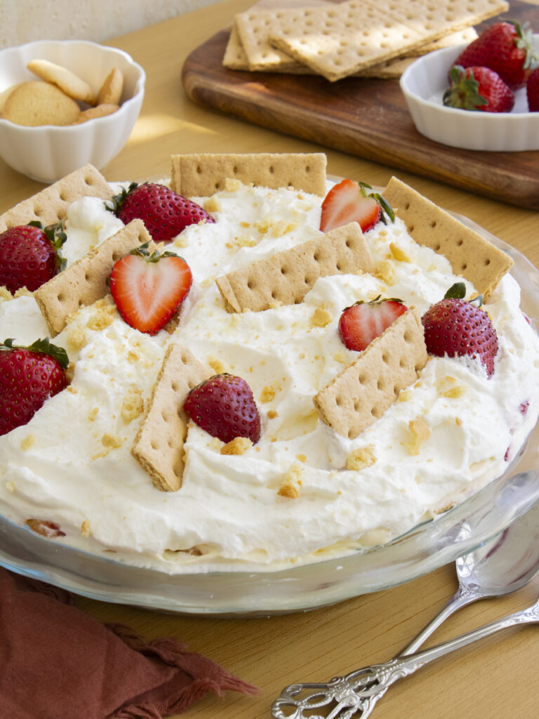 medium close up of Strawberry Cheesecake Banana Pudding