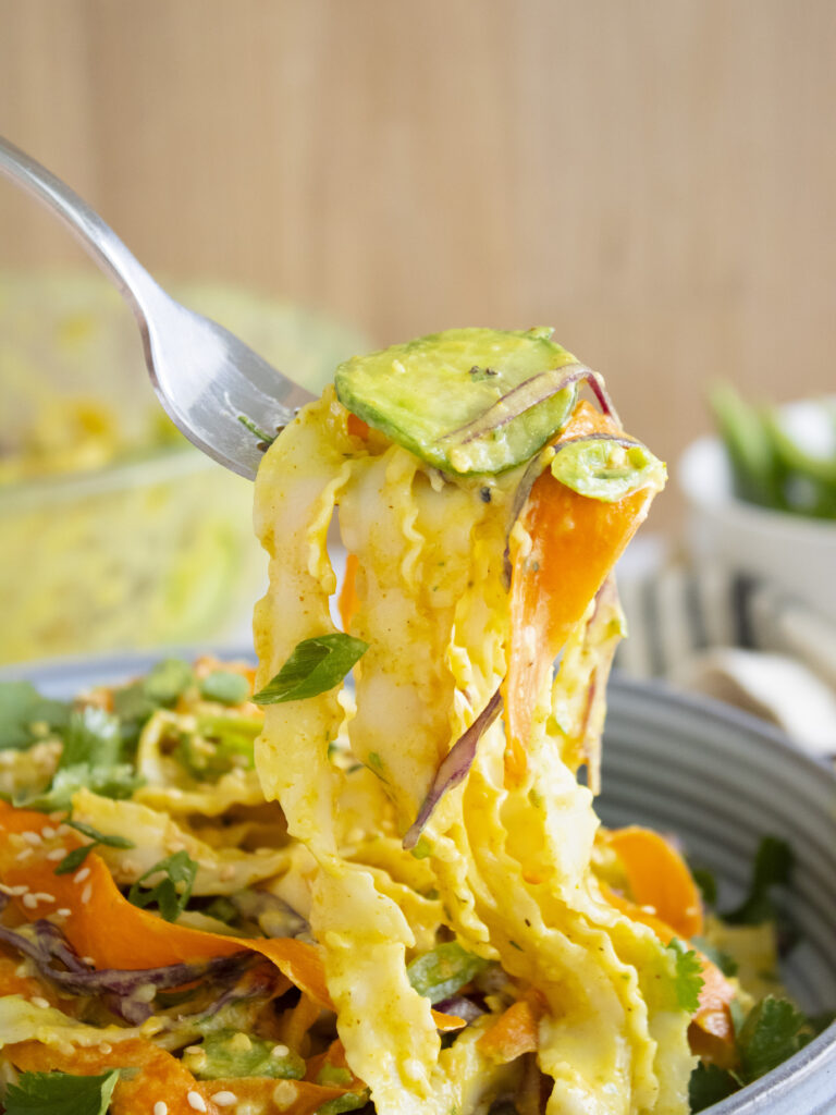 forkful of Coconut Curry Noodle Salad