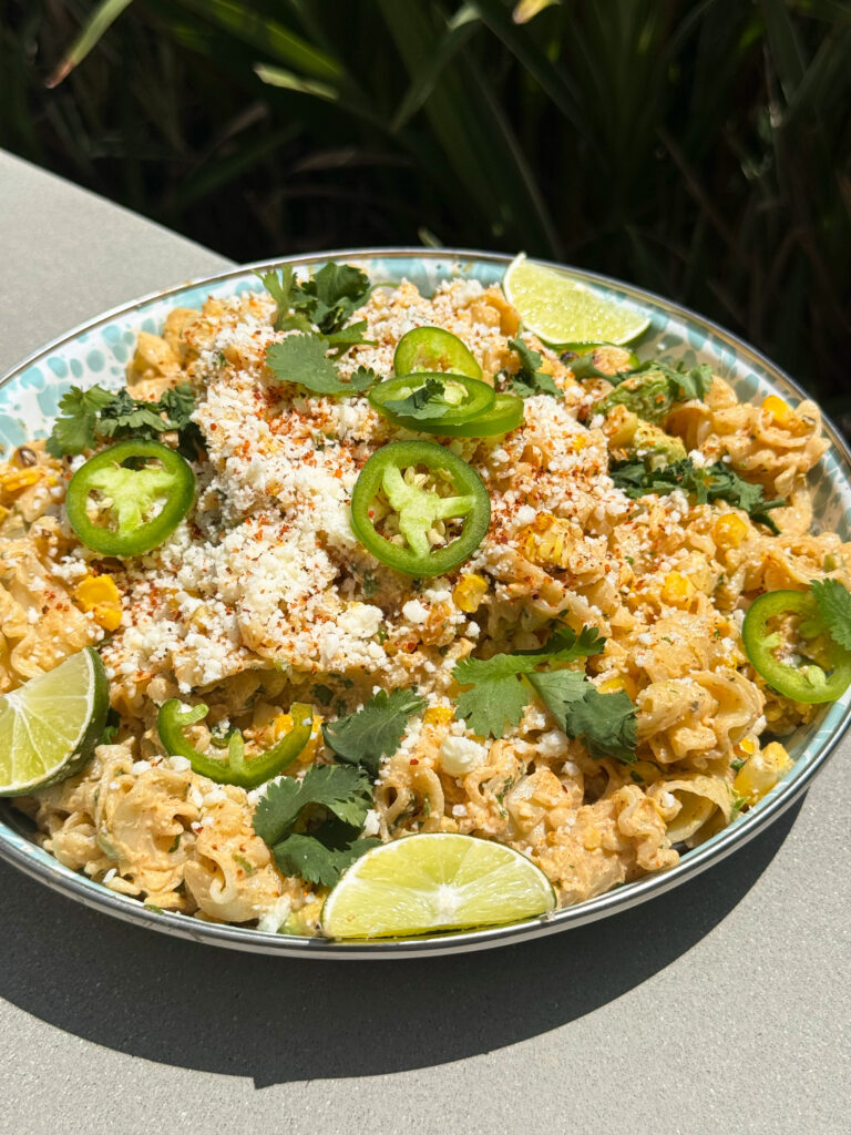close up ofElote Pasta Salad