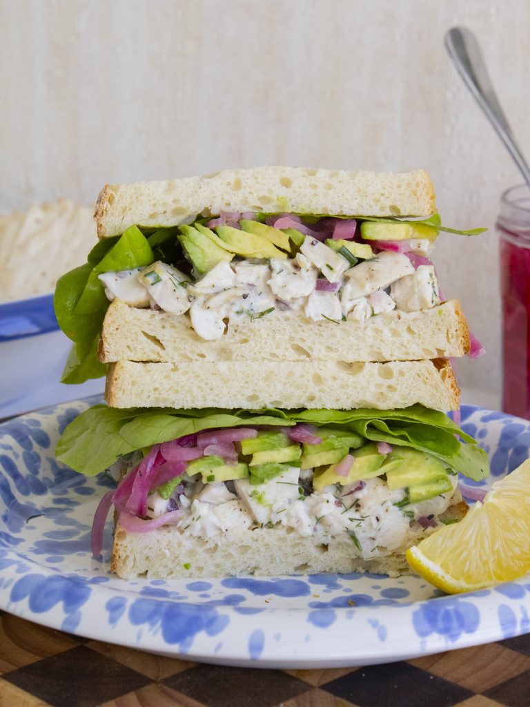 Herby Chicken Salad in a sandwich