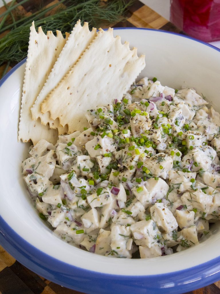 Herby Chicken Salad with crackers on the side